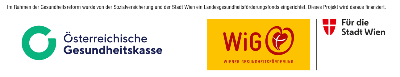 Logos Österreichische Gesundheitskasse sowie Wiener Gesundheitsförderung, für die Stadt Wien